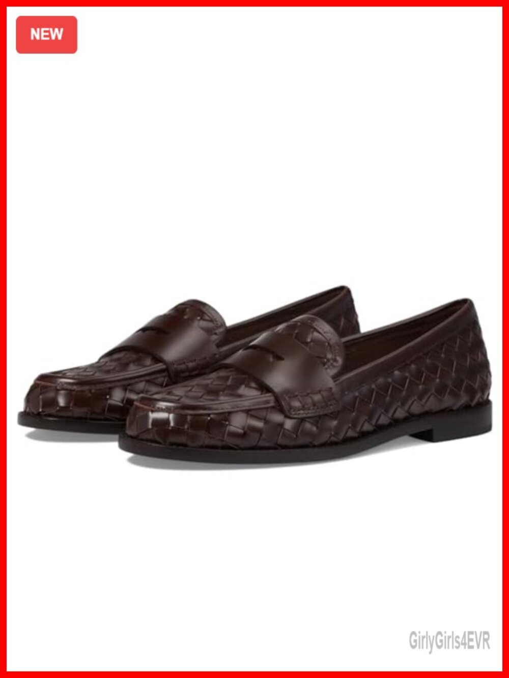 Woven Leather Loafers Penny Strap Pull-On Business Casual Round Toe
